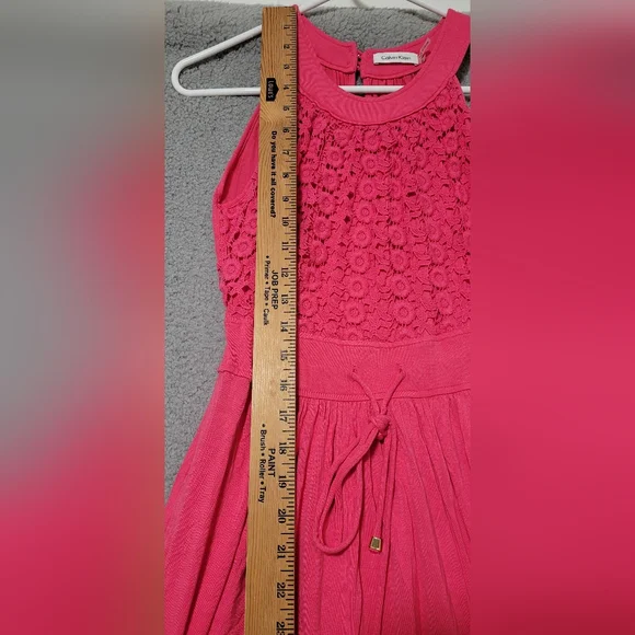 Calvin Klein Pink Halter Maxi Dress with Side Pockets and Lace Top Size 2 - Picture 2 of 10